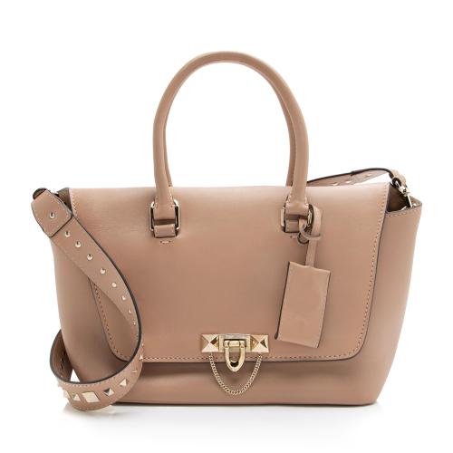 Valentino Calfskin Demilune Rockstud Small Double Handle Satchel