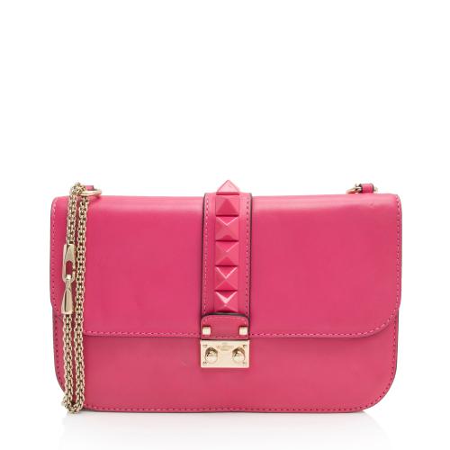 Valentino Calfskin Glam Lock Medium Shoulder Bag