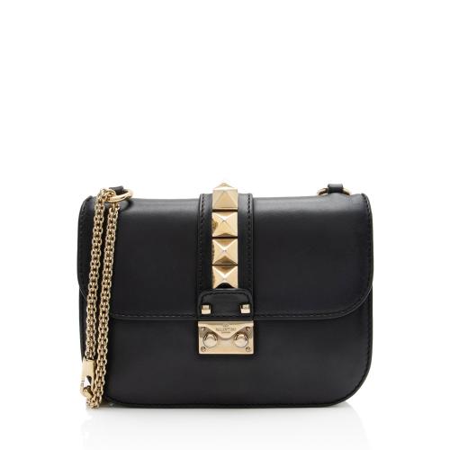 Valentino Calfskin Glam Lock Small Shoulder Bag