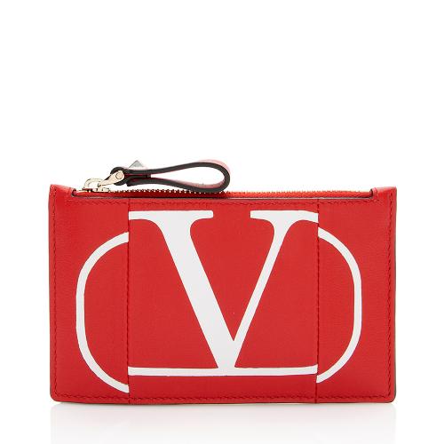 Valentino Calfskin V Logo Zip Pouch