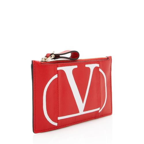 Valentino Calfskin V Logo Zip Pouch