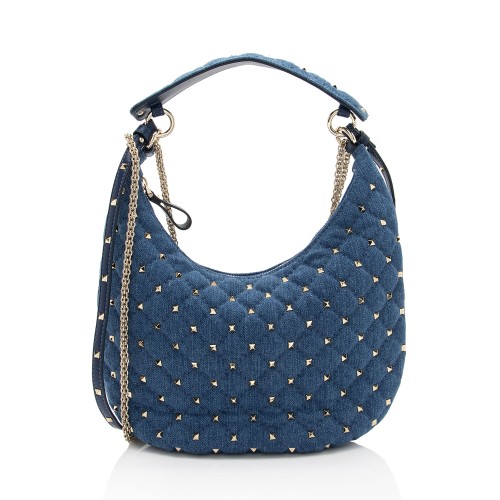 Valentino Denim Rockstud Spike Hobo