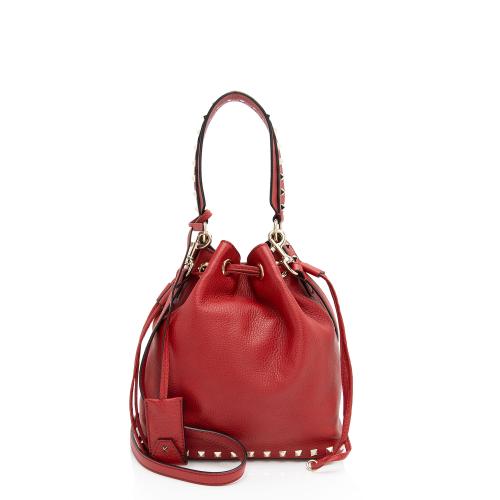 Valentino Grained Calfskin Rockstud Small Bucket Bag