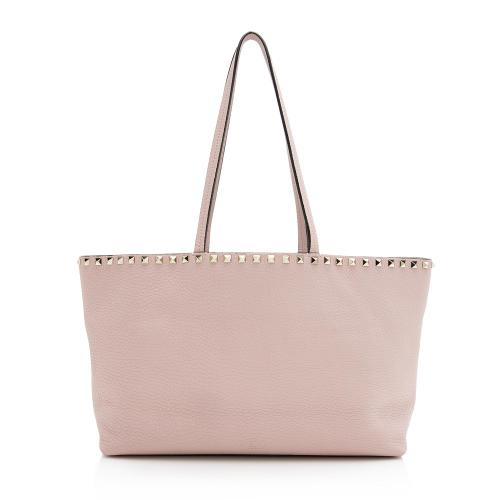 Valentino Grained Leather Rockstud Small Shopper Tote