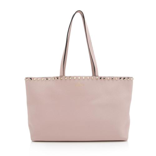 Valentino Grained Leather Rockstud Small Shopper Tote