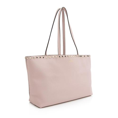 Valentino Grained Leather Rockstud Small Shopper Tote