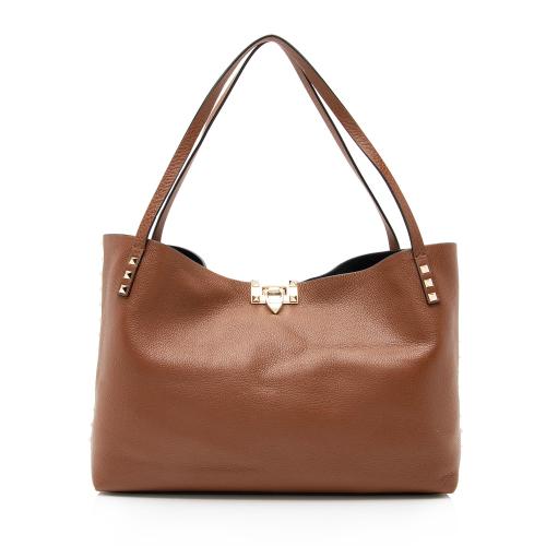 Valentino Grainy Calfskin Rockstud Slouch Medium Tote