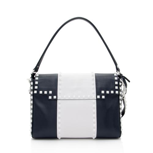 Valentino Lambskin Colorblock Rockstud Top Handle