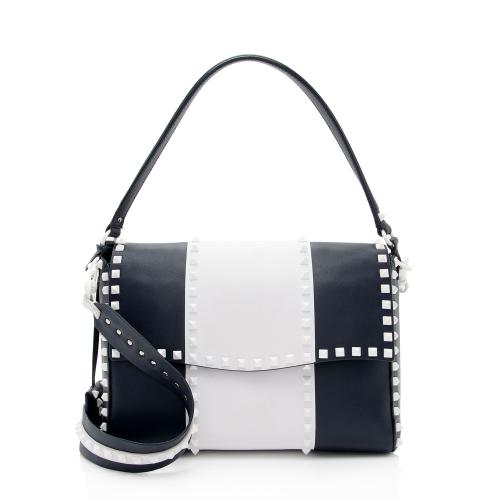 Valentino Lambskin Colorblock Rockstud Top Handle