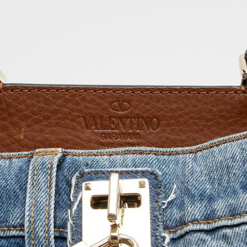 Valentino Leather Denim Rockstud Joylock Maxi Top Handle - FINAL SALE