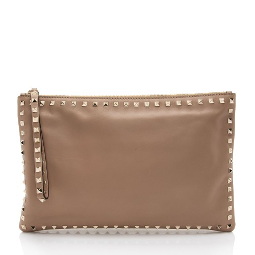 Valentino Leather Rockstud Large Clutch