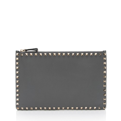 Valentino Leather Rockstud Large Flat Clutch