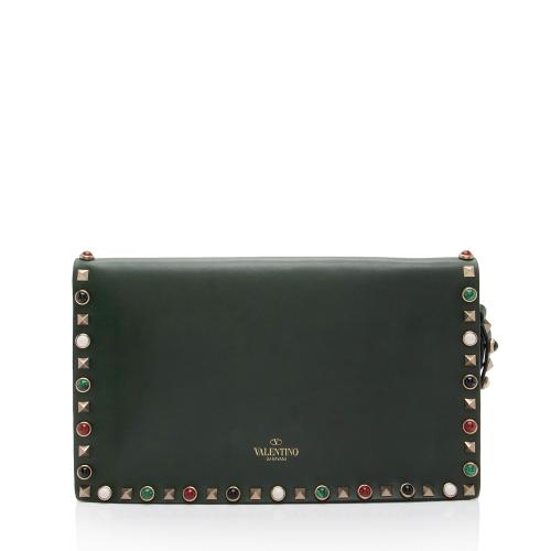 Valentino Leather Rolling Rockstud Clutch