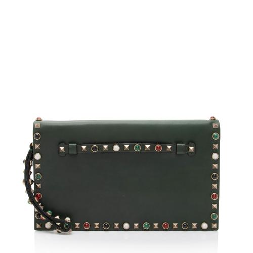 Valentino Leather Rolling Rockstud Clutch