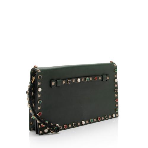 Valentino Leather Rolling Rockstud Clutch