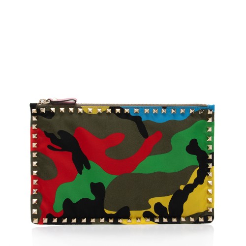 Valentino Nylon Psychedelic Camouflage Rockstud Zip Pouch