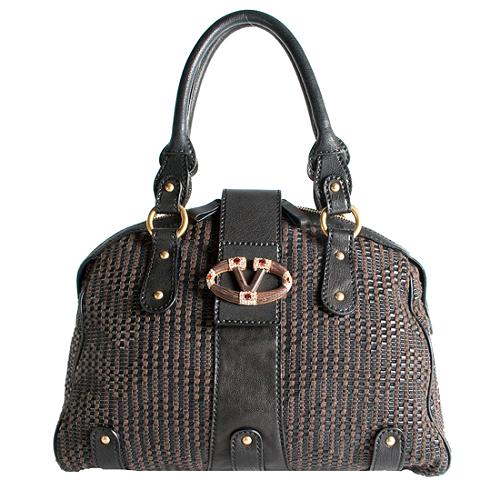 Valentino V Woven Leather Satchel Handbag