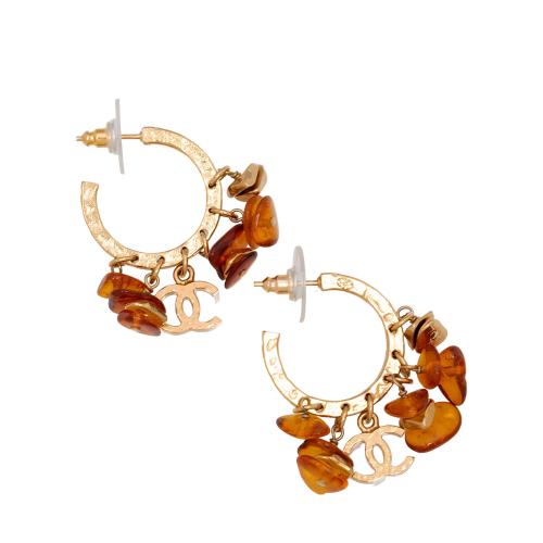 Chanel Amber Beaded Dangle CC Hoop Earrings