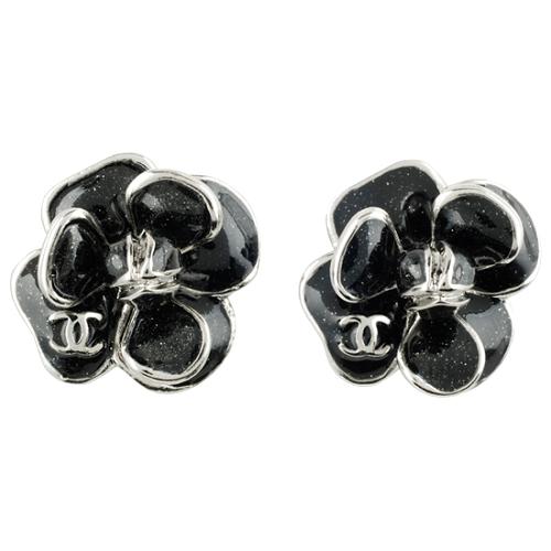 Chanel Black Flower Clip Earrings