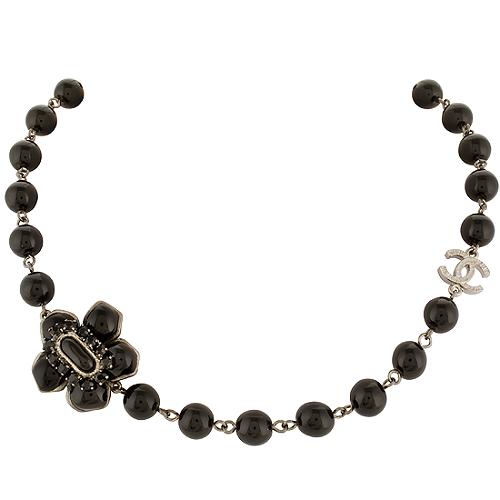 Chanel Black Flower Necklace