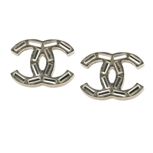 Chanel Crystal CC Logo Post Earrings