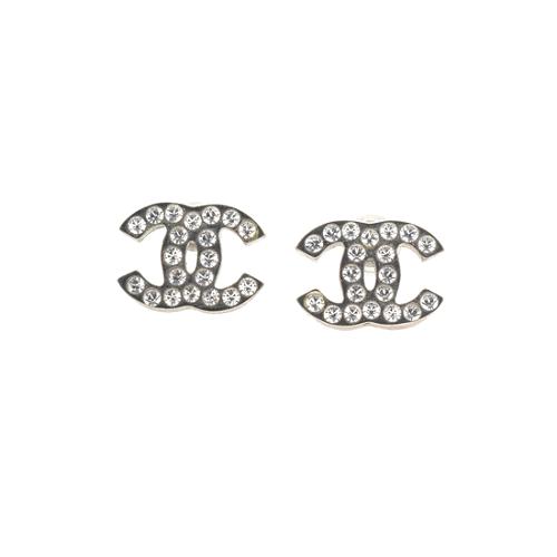 Chanel Crystal CC Logo Post Earrings