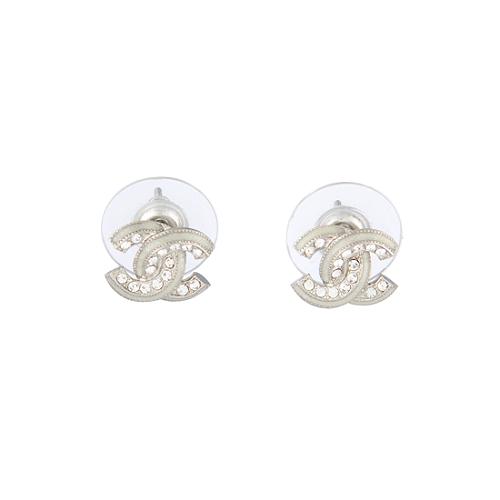 Chanel Crystal CC Logo Stud Earrings