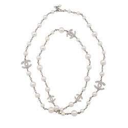 Chanel Crystal Pearl CC Long Necklace