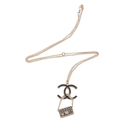 Chanel Enamel Pearl CC Flap Drop Necklace