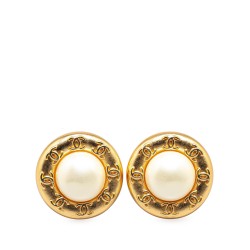 Chanel Gold Plated CC Faux Pearl Clip on Earrings