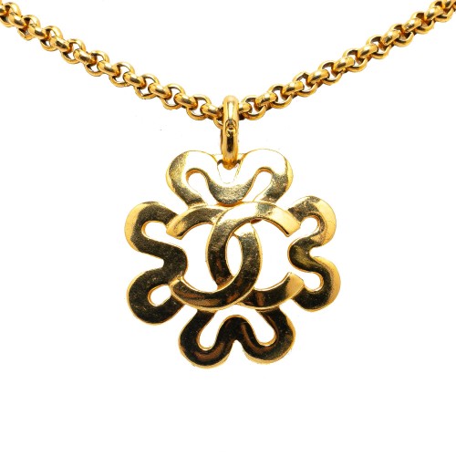 Chanel Gold Plated CC Flower Pendant Necklace