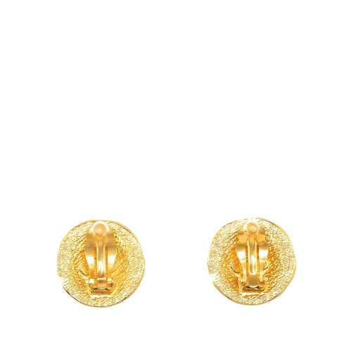 Chanel Gold Plated CC Rue Cambon Round Clip On Earrings