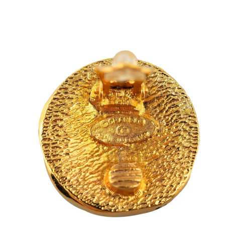 Chanel Gold Plated CC Rue Cambon Round Clip On Earrings