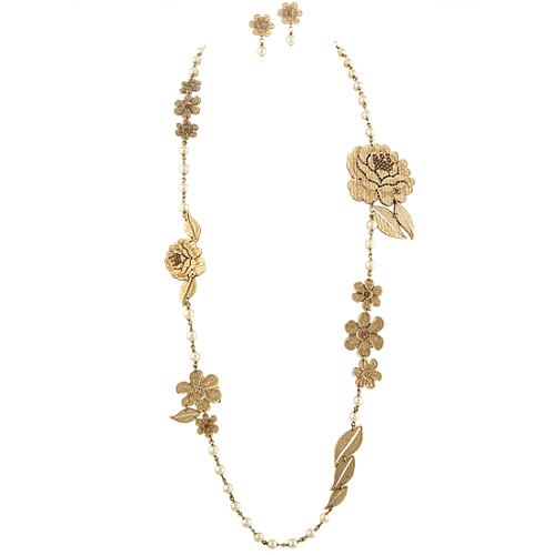 Chanel Gold Rose Necklace & Earring Set