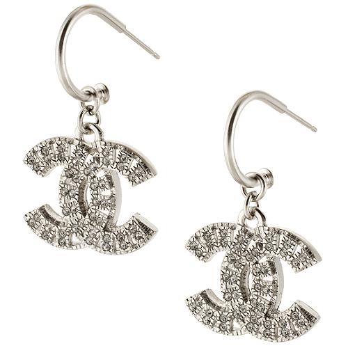 Chanel Pave CC Drop Earrings