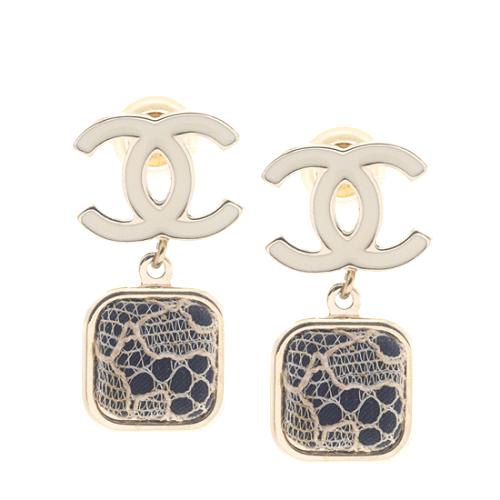 Chanel Signature Logo Lace-Covered Earrings