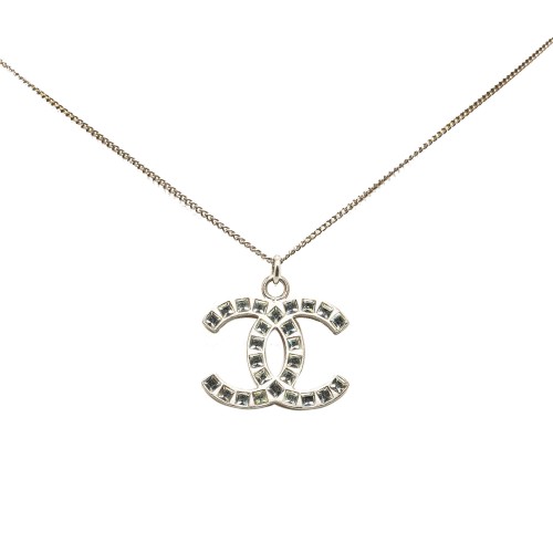 Chanel Silver Plated CC Pendant Necklace