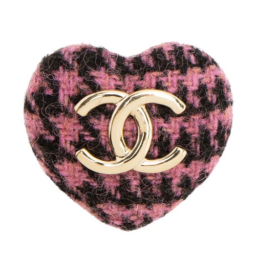 Chanel Tweed CC Heart Brooch