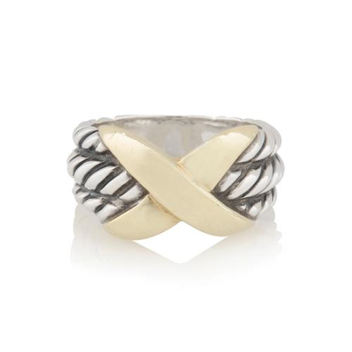 David Yurman 14kt Gold X Triple-Row Ring - Size 6 1/2