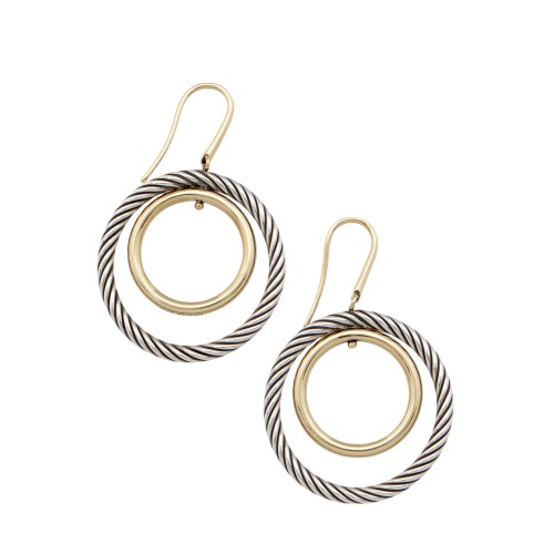 David Yurman 18k Gold Sterling Silver Spiral Cable Earrings