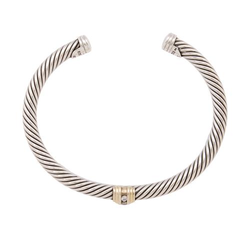 David Yurman Sterling Silver 18k Gold Diamond Station Cable 5mm Bracelet