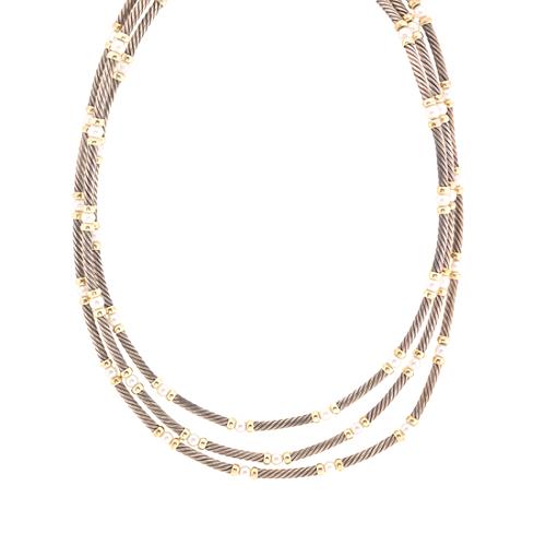 David Yurman 3 Strand Pearl Cable Necklace