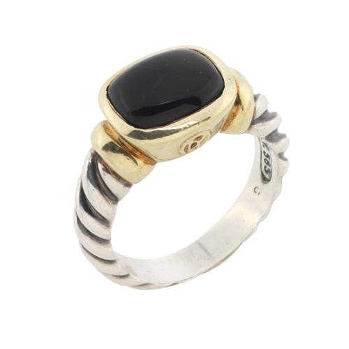 David Yurman 14k Gold Sterling Silver Onyx Noblesse Ring - Size 6