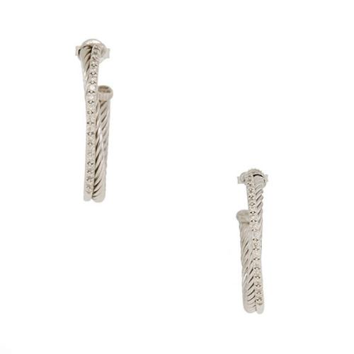 David Yurman Diamond Crossover Medium Hoop Earrings