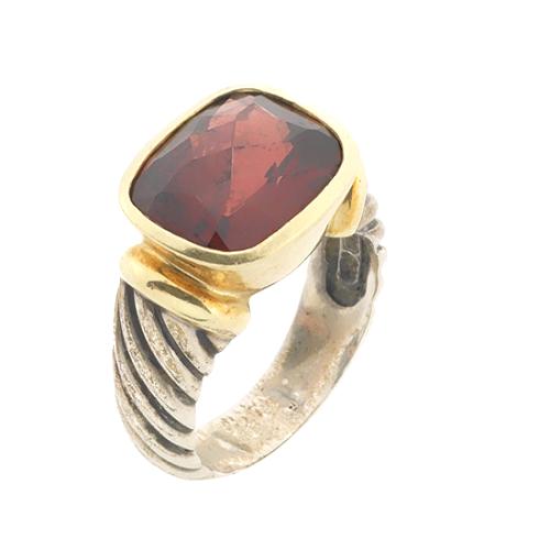 David Yurman 14k Gold Sterling Silver Garnet Cable Ring - Size 9