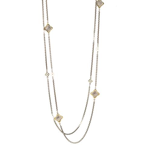 David Yurman Pearl Quatrefoil Double Necklace 