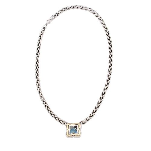 David Yurman Sterling Silver 14k Gold Blue Topaz Quatrefoil Lariat Necklace