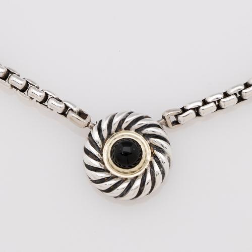 David Yurman Sterling Silver 14k Gold Onyx Cookie Necklace