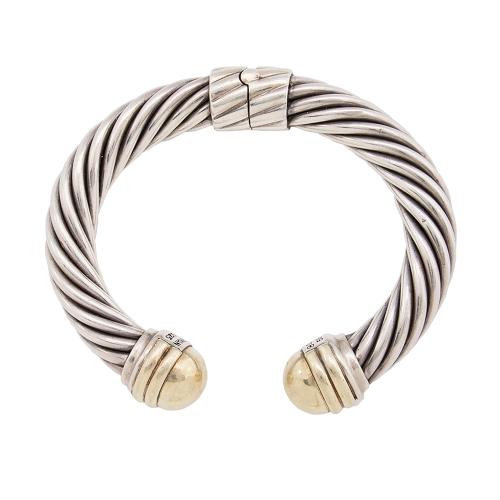 David Yurman Sterling Silver 14k Gold Hinged Cable 10mm Bracelet