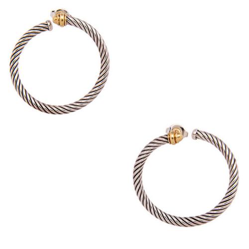 David Yurman 18k Gold Sterling Silver Cable Twist Hoop Earrings